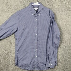 Uniqlo Shirt Button Down Men Large Blue White Plaid Slim Fit Long Sleeve Stretch